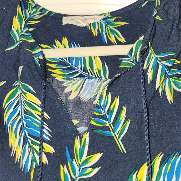 Beachlunchlounge Navy Sleeveless Dress Leaf Print Tassels Size XS Coastal Beachy - Picture 3 of 10